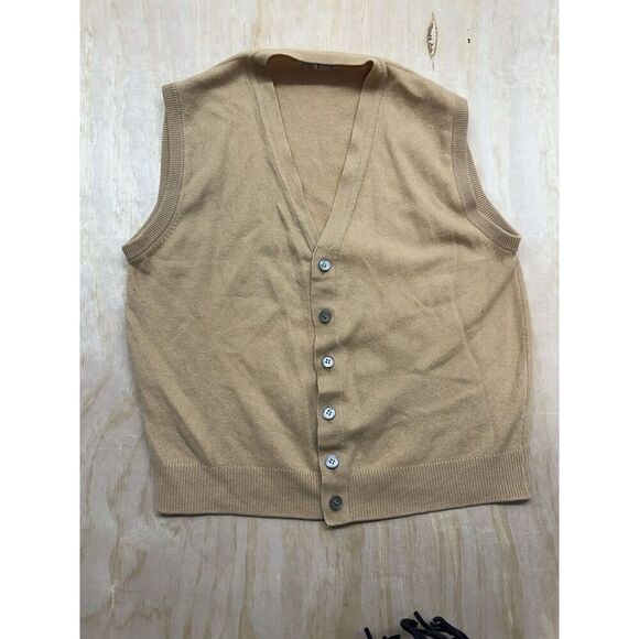 Pringle Of Scotland Cashmere Vest Sz Large Button Up Gorgeous  Brown Queen - Picture 1 of 7